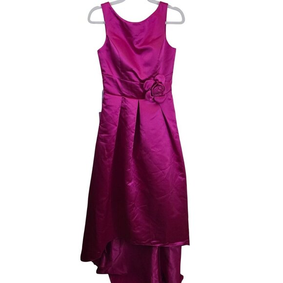 Miss Veil NWT Stunning Fuscia Crewneck Sleeveless High Low Satin Gown Size M - Picture 2 of 7